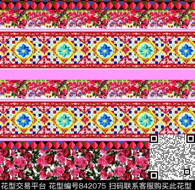 大牌华亿平台花卉民族风数码印花华亿平台下载（图片编号: 842075） - 瓦栏（Walan）