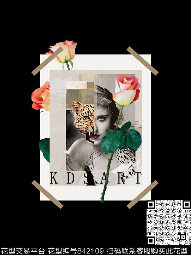 人物像花卉豹子数码印花华亿平台下载（图片编号: 842109） - 瓦栏（Walan）