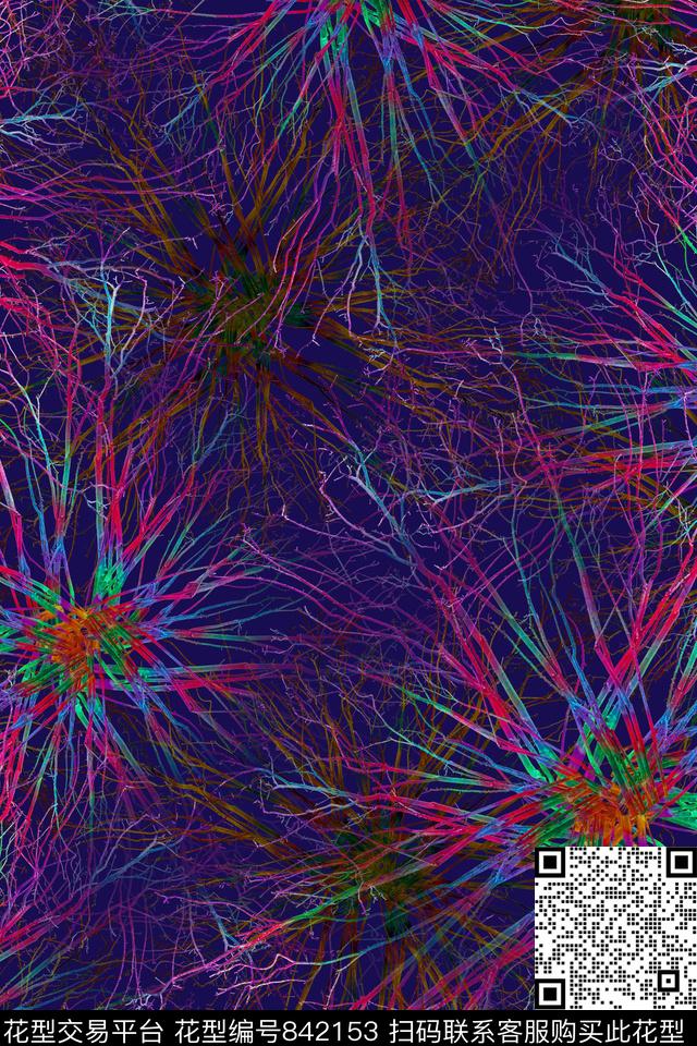 抽象花卉中国风树枝数码印花华亿平台下载（图片编号: 842153） - 瓦栏（Walan）