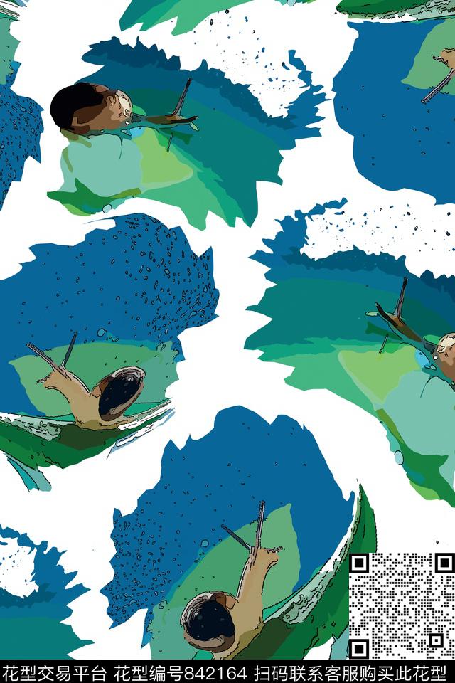 蜗牛迷彩手绘风格传统印花华亿平台下载（图片编号: 842164） - 瓦栏（Walan）