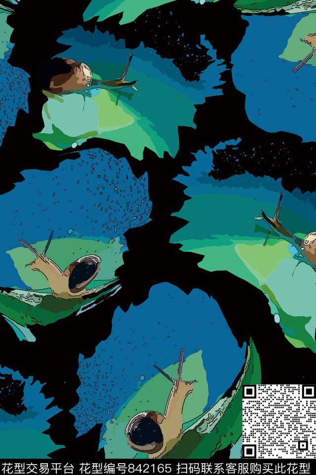 蜗牛迷彩手绘风格传统印花华亿平台下载（图片编号: 842165） - 瓦栏（Walan）