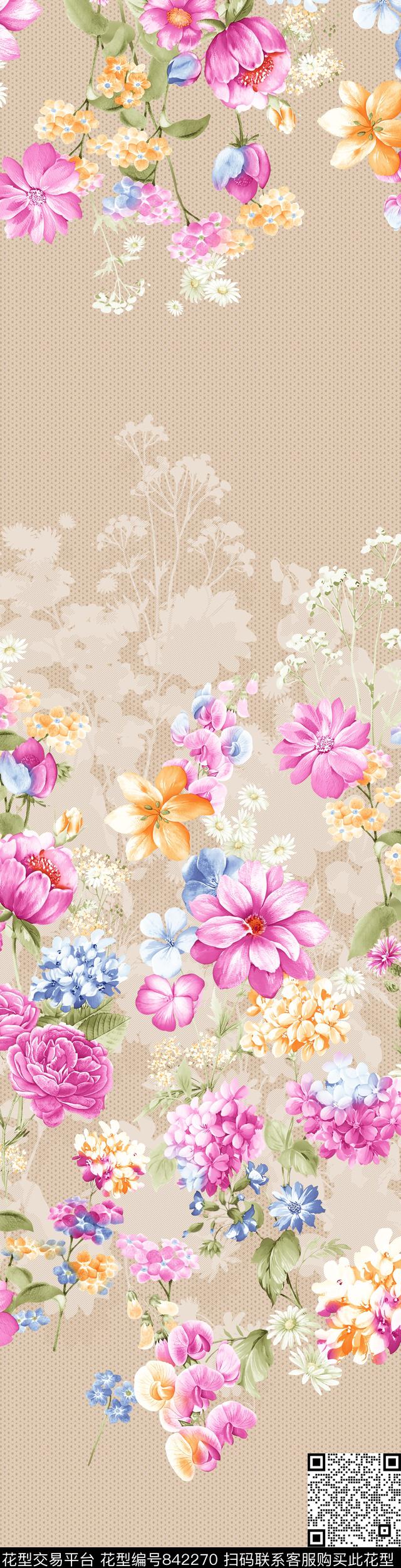 小碎花大花桃花传统印花华亿平台下载（图片编号: 842270） - 瓦栏（Walan）