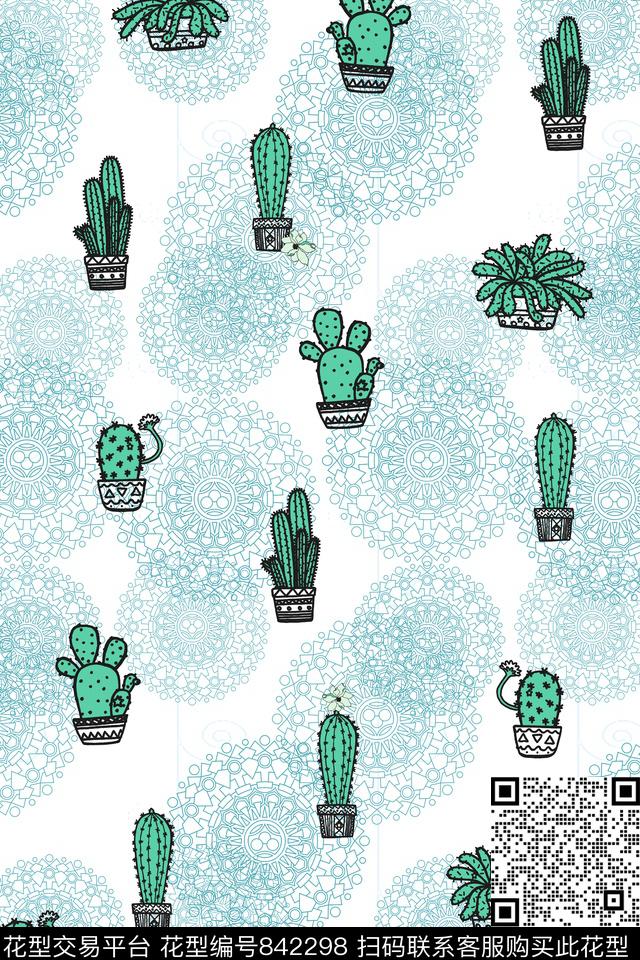 卡通可爱仙人掌数码印花华亿平台下载（图片编号: 842298） - 瓦栏（Walan）
