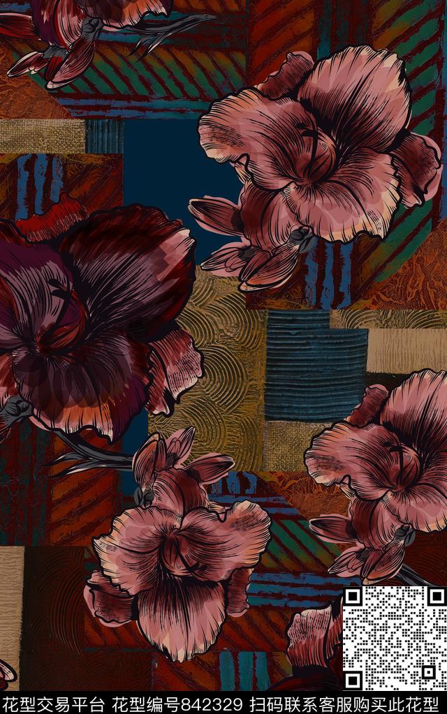 花卉波西米亚民族风数码印花华亿平台下载（图片编号: 842329） - 瓦栏（Walan）