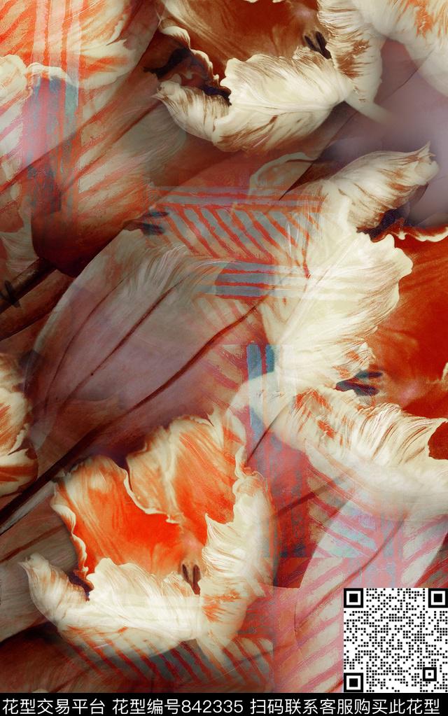 抽象水印花卉数码印花华亿平台下载（图片编号: 842335） - 瓦栏（Walan）