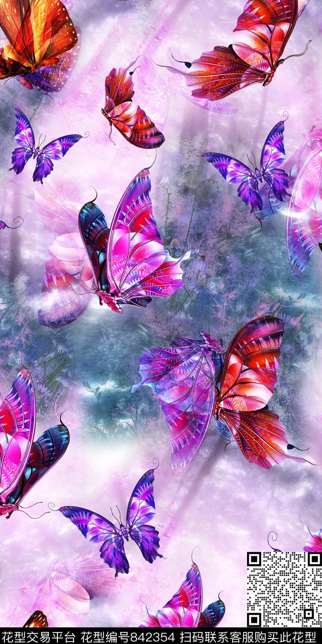 昆虫趣味蝴蝶数码印花华亿平台下载（图片编号: 842354） - 瓦栏（Walan）