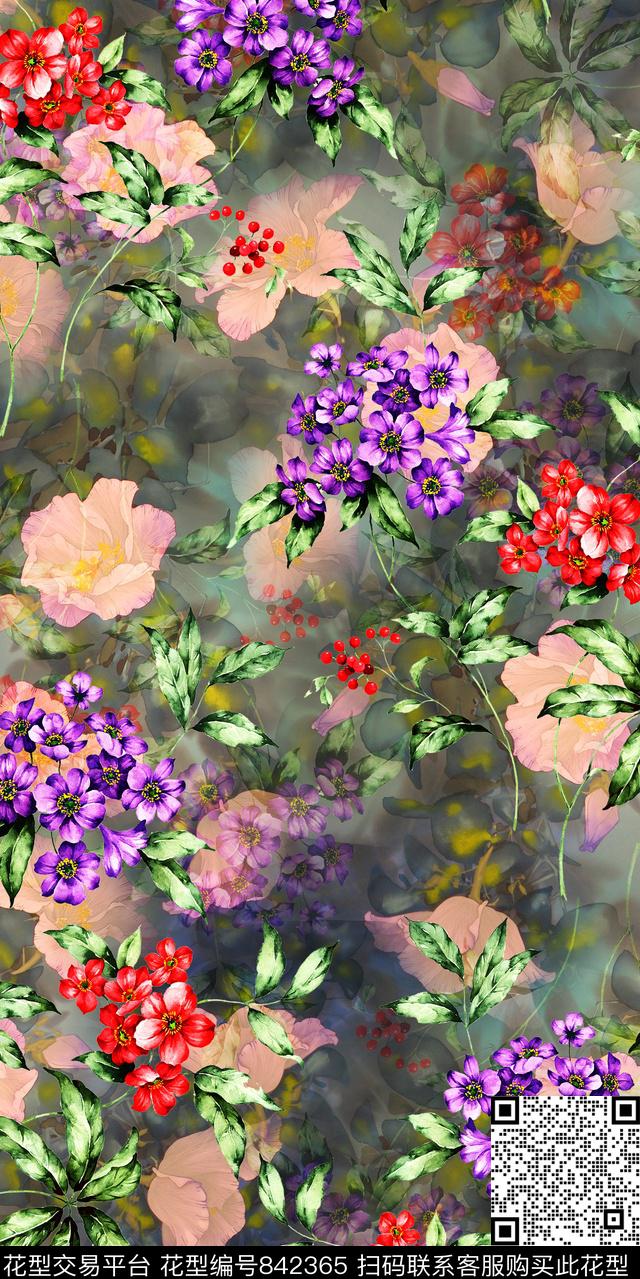 小碎花康乃馨牡丹数码印花华亿平台下载（图片编号: 842365） - 瓦栏（Walan）