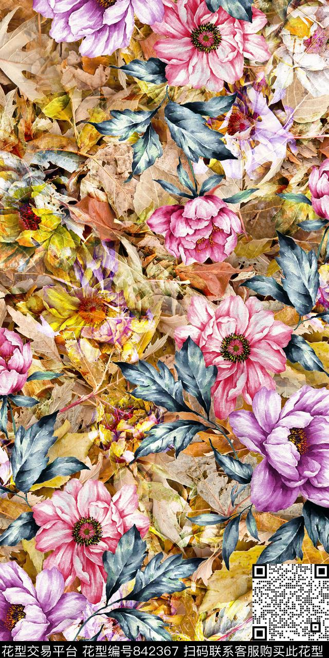 玉兰花小碎花乱花数码印花华亿平台下载（图片编号: 842367） - 瓦栏（Walan）