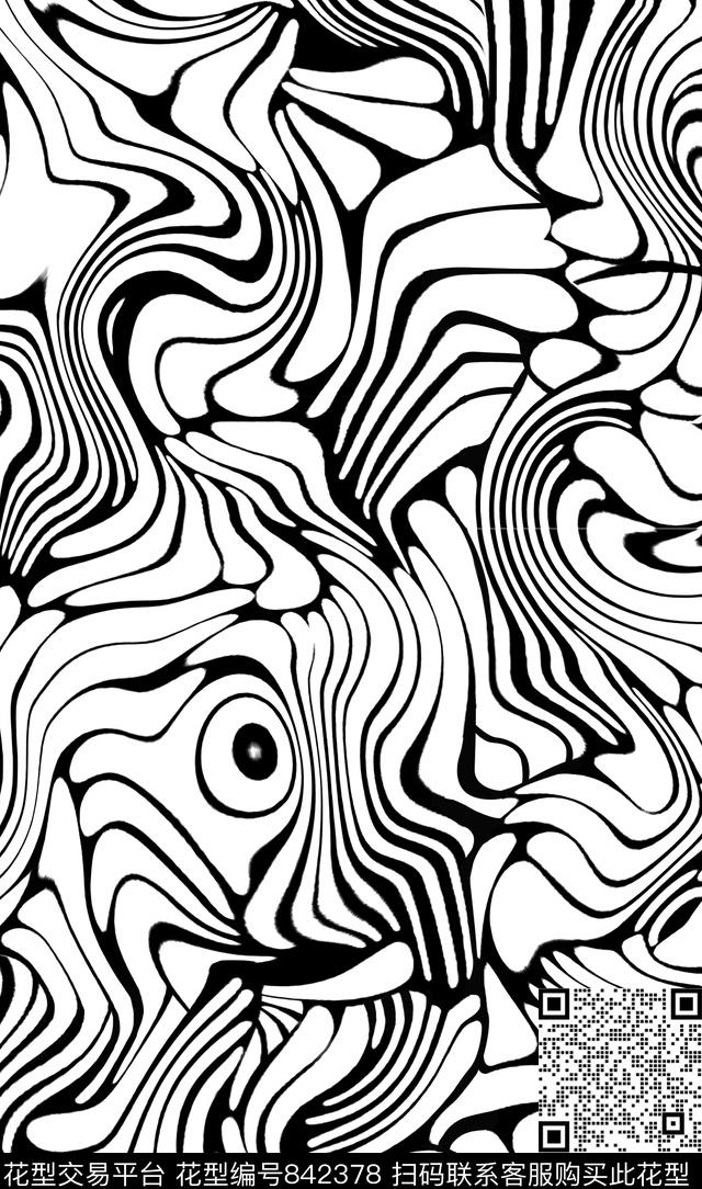 几何变型单色传统印花华亿平台下载（图片编号: 842378） - 瓦栏（Walan）