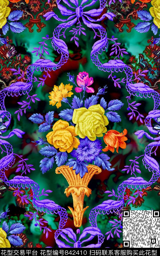 时尚手绘花卉数码印花华亿平台下载（图片编号: 842410） - 瓦栏（Walan）