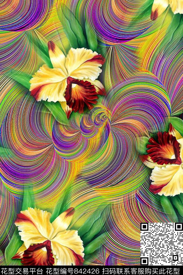 抽象几何分形数码印花华亿平台下载（图片编号: 842426） - 瓦栏（Walan）