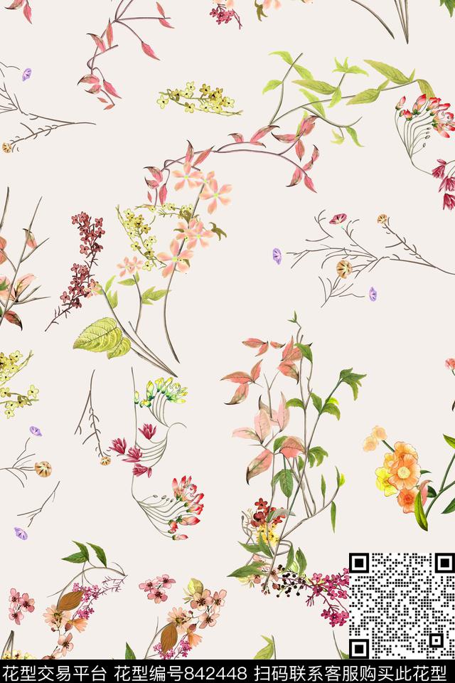 小碎花花卉数码印花华亿平台下载（图片编号: 842448） - 瓦栏（Walan）