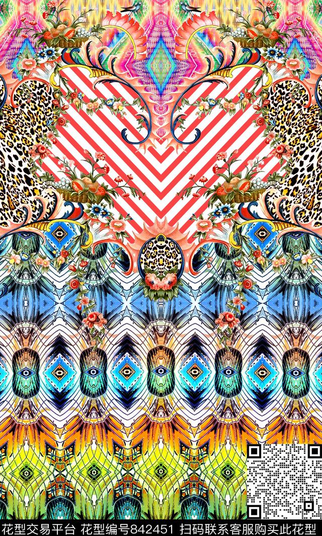 民族风条纹豹纹数码印花华亿平台下载（图片编号: 842451） - 瓦栏（Walan）