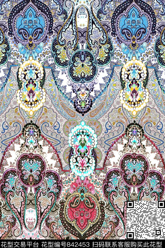 民族风条纹佩斯里数码印花华亿平台下载（图片编号: 842453） - 瓦栏（Walan）