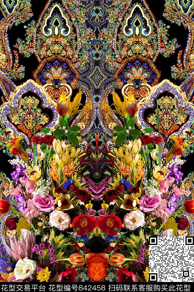 民族风花卉佩斯里数码印花华亿平台下载（图片编号: 842458） - 瓦栏（Walan）