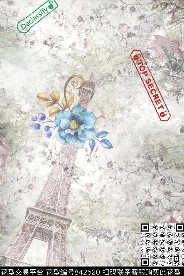 小碎花玫瑰铁塔数码印花华亿平台下载（图片编号: 842520） - 瓦栏（Walan）