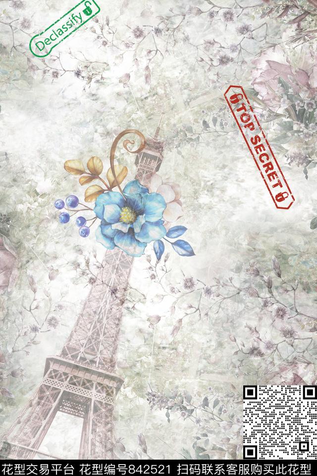 小碎花玫瑰铁塔数码印花华亿平台下载（图片编号: 842521） - 瓦栏（Walan）