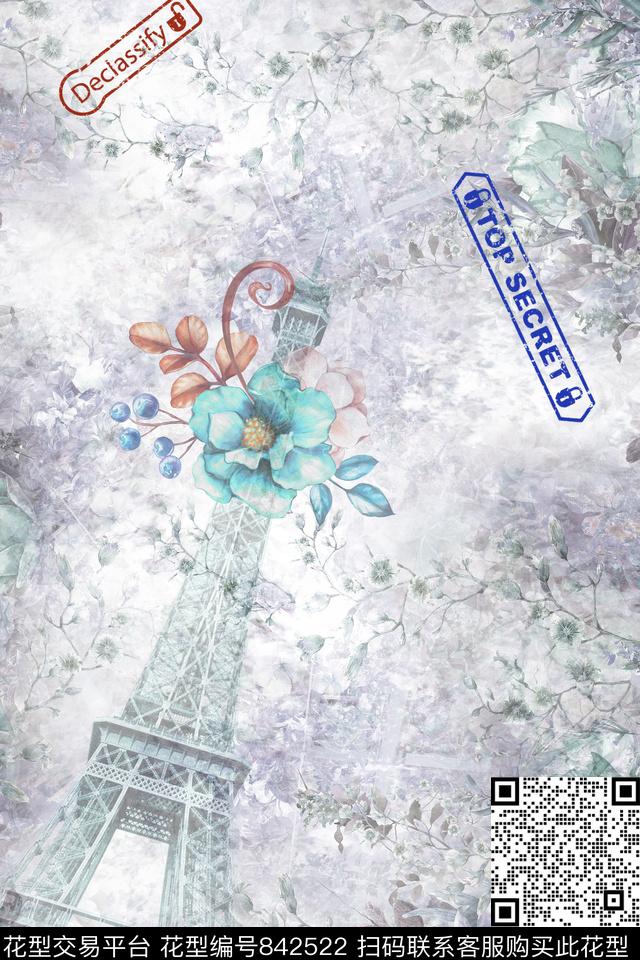 小碎花玫瑰铁塔数码印花华亿平台下载（图片编号: 842522） - 瓦栏（Walan）