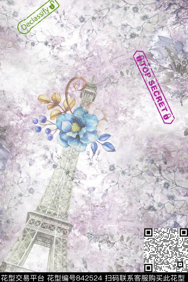 小碎花玫瑰铁塔数码印花华亿平台下载（图片编号: 842524） - 瓦栏（Walan）