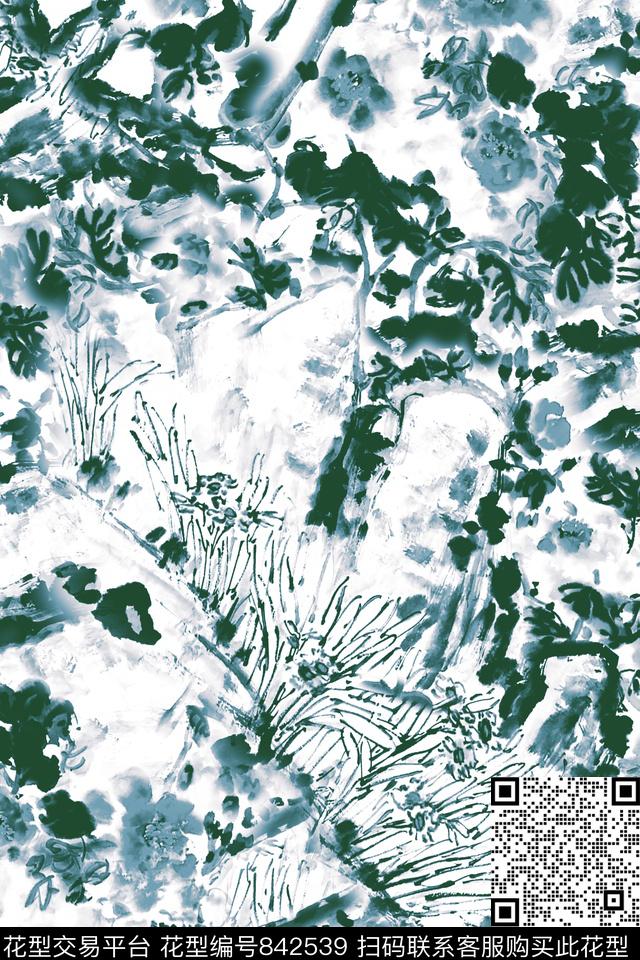 手绘花卉满版散花中国风数码印花华亿平台下载（图片编号: 842539） - 瓦栏（Walan）