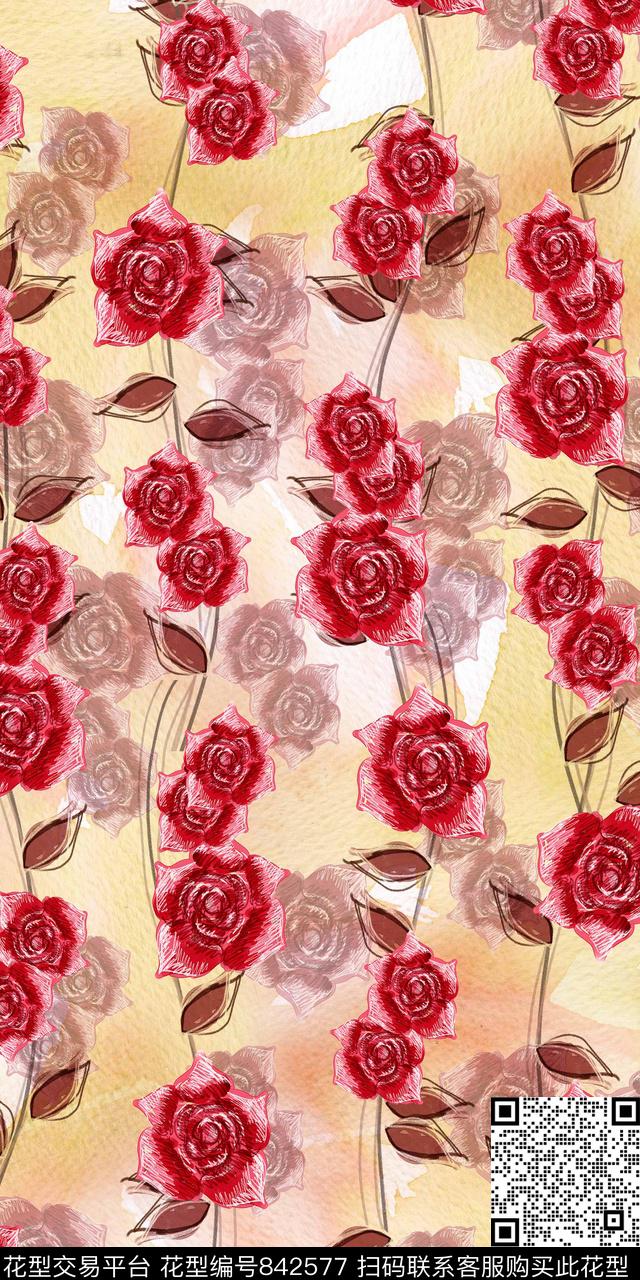 花卉抽象数码印花数码印花华亿平台下载（图片编号: 842577） - 瓦栏（Walan）