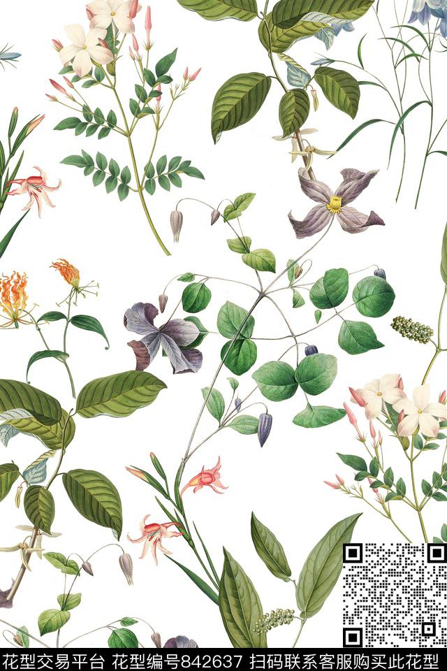 花朵花卉乱花数码印花华亿平台下载（图片编号: 842637） - 瓦栏（Walan）