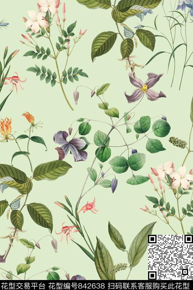 花朵花卉乱花数码印花华亿平台下载（图片编号: 842638） - 瓦栏（Walan）