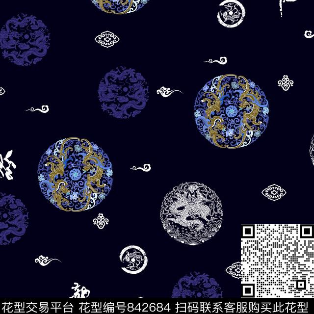 中国风纹样龙传统印花华亿平台下载（图片编号: 842684） - 瓦栏（Walan）