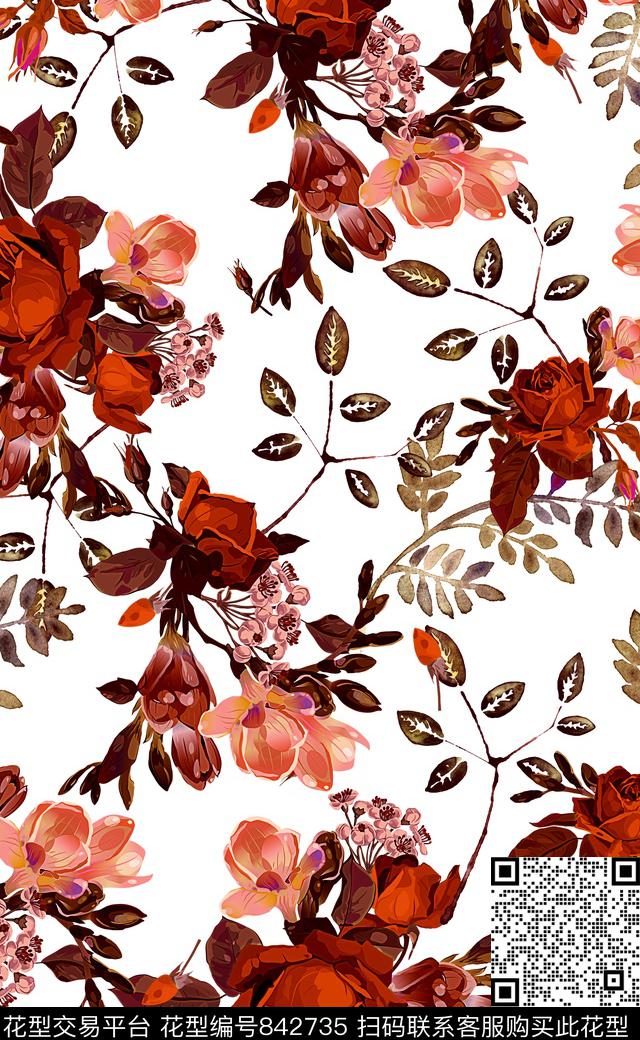 手绘花卉高清花卉矢量花卉数码印花华亿平台下载（图片编号: 842735） - 瓦栏（Walan）