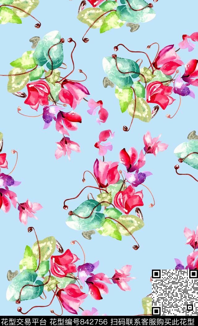 花朵兰花花瓣数码印花华亿平台下载（图片编号: 842756） - 瓦栏（Walan）