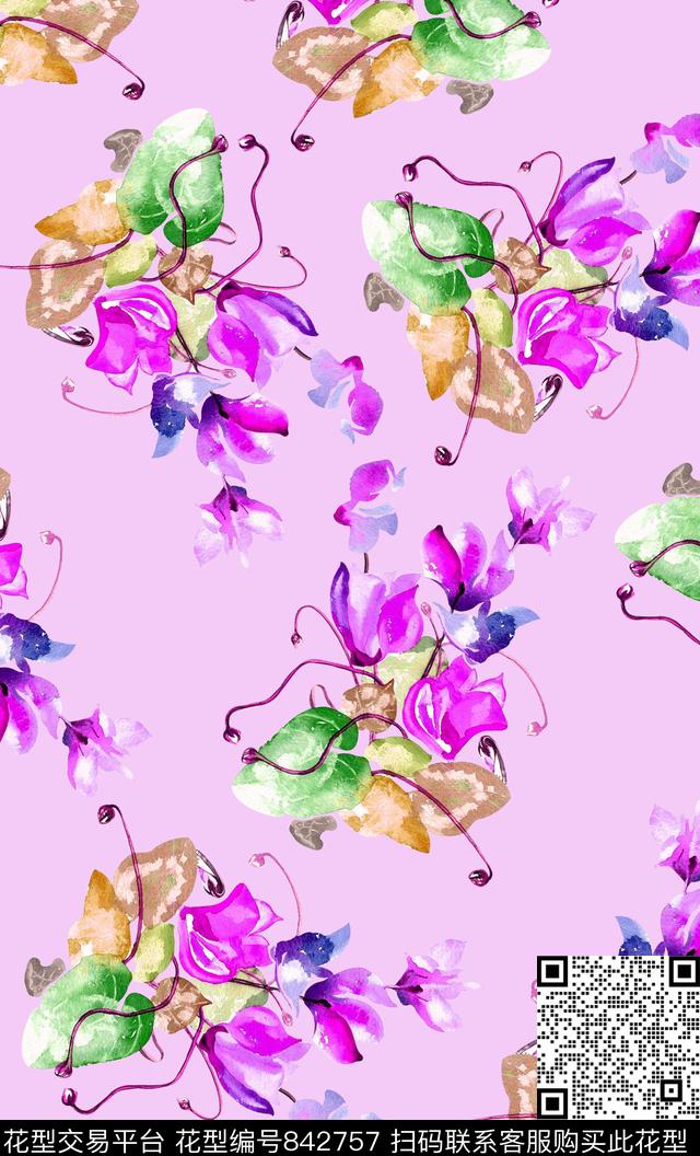 花朵兰花花瓣数码印花华亿平台下载（图片编号: 842757） - 瓦栏（Walan）