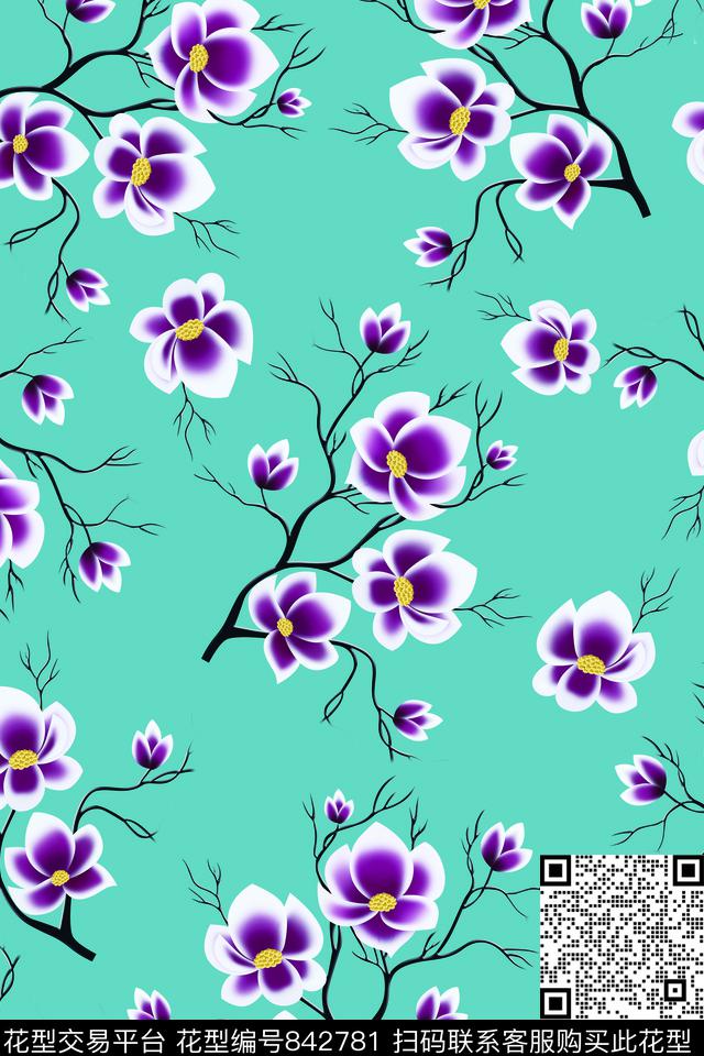 兰花花卉手绘兰花数码印花华亿平台下载（图片编号: 842781） - 瓦栏（Walan）