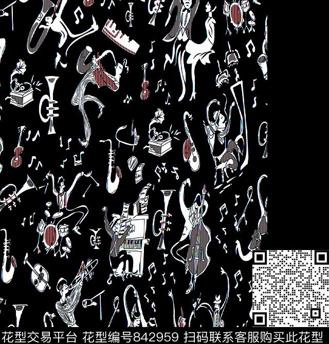 几何不规则几何音乐符号传统印花华亿平台下载（图片编号: 842959） - 瓦栏（Walan）