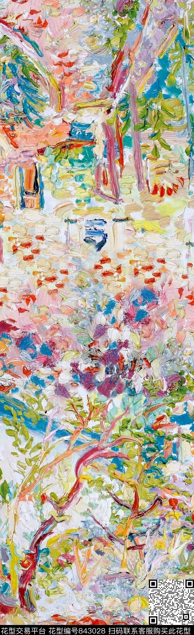 植物中国风国画数码印花华亿平台下载（图片编号: 843028） - 瓦栏（Walan）