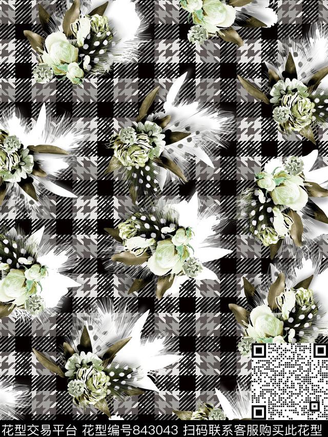 时尚花卉羽毛几何数码印花华亿平台下载（图片编号: 843043） - 瓦栏（Walan）