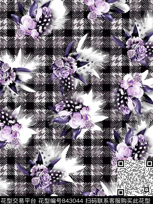 时尚花卉羽毛几何数码印花华亿平台下载（图片编号: 843044） - 瓦栏（Walan）