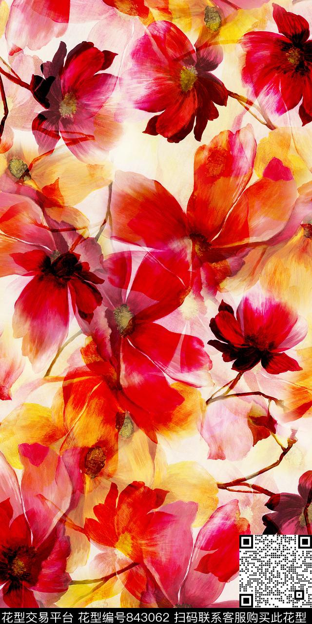 乱花花朵花卉数码印花华亿平台下载（图片编号: 843062） - 瓦栏（Walan）