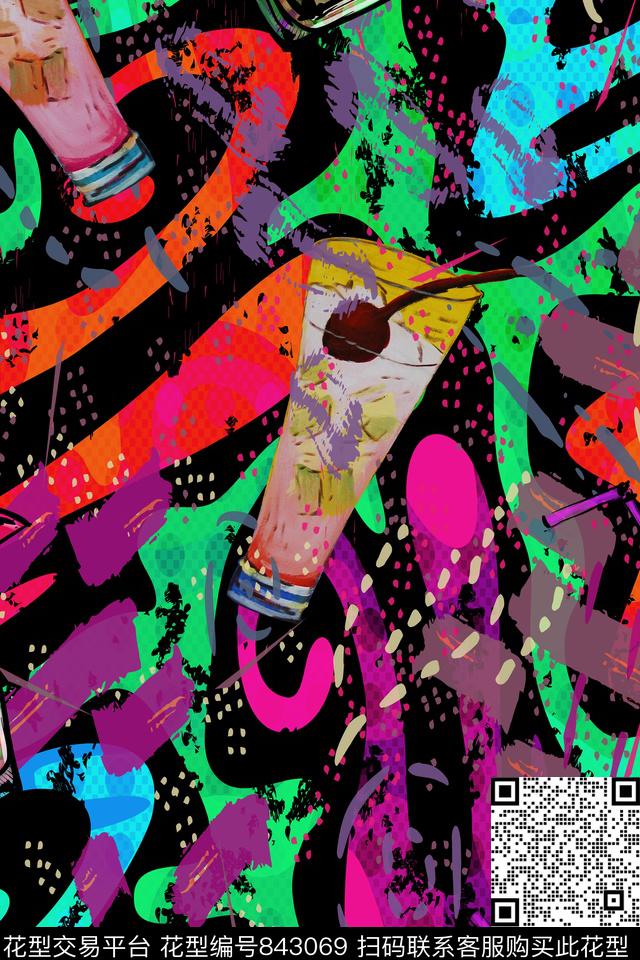 饮料几何趣味数码印花华亿平台下载（图片编号: 843069） - 瓦栏（Walan）