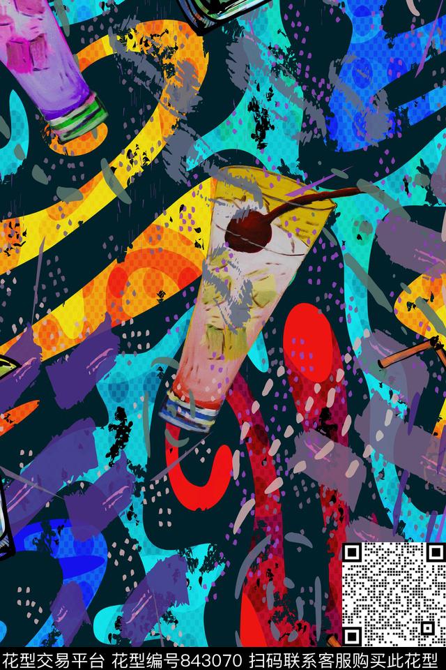 饮料几何趣味数码印花华亿平台下载（图片编号: 843070） - 瓦栏（Walan）