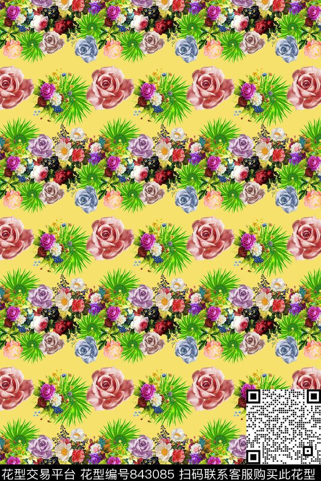 大花花朵花卉数码印花华亿平台下载（图片编号: 843085） - 瓦栏（Walan）