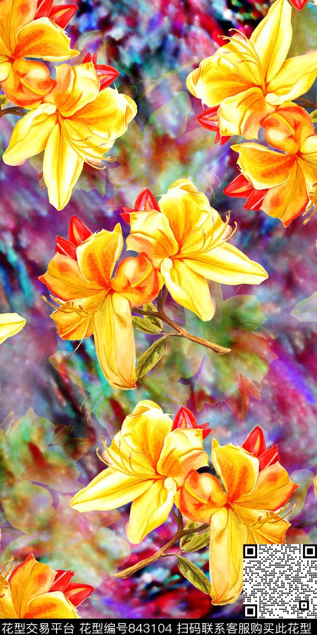 菊花雏菊牡丹数码印花华亿平台下载（图片编号: 843104） - 瓦栏（Walan）