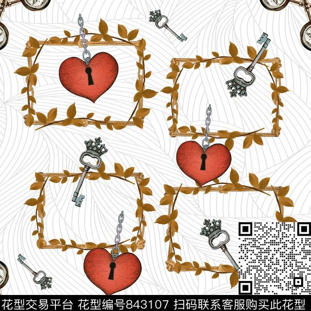 大牌钥匙树叶数码印花华亿平台下载（图片编号: 843107） - 瓦栏（Walan）