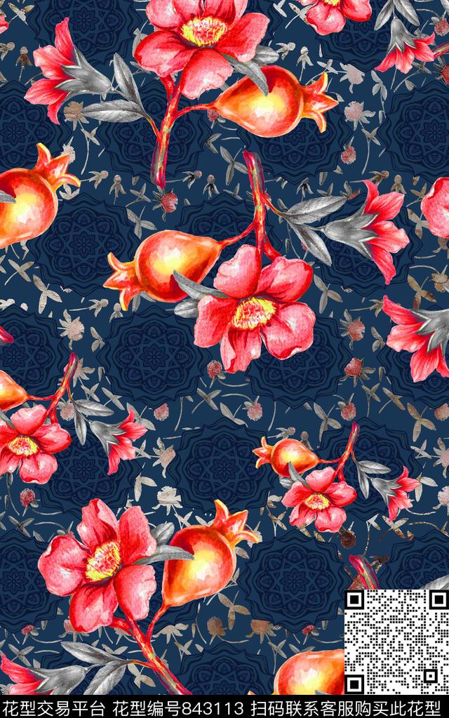 花朵兰花花卉数码印花华亿平台下载（图片编号: 843113） - 瓦栏（Walan）