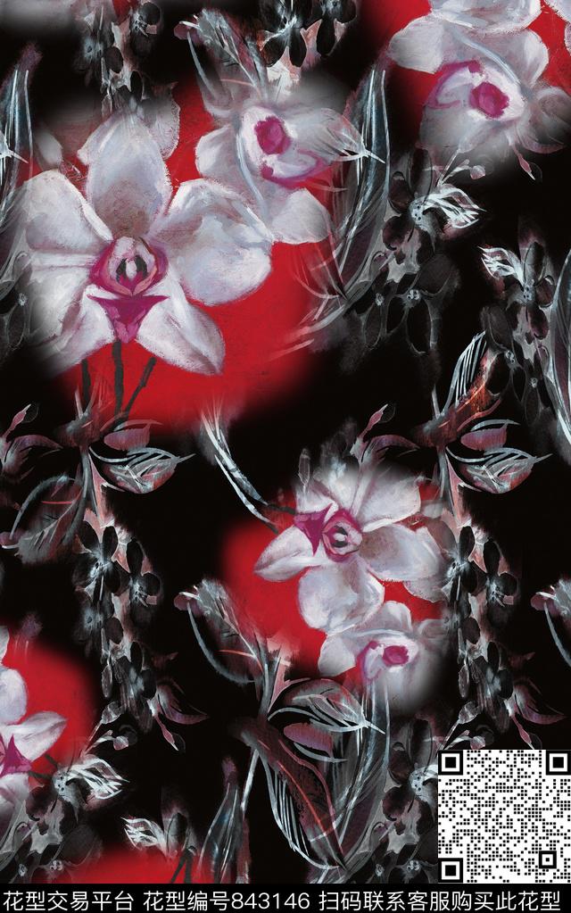 大花花朵花卉数码印花华亿平台下载（图片编号: 843146） - 瓦栏（Walan）