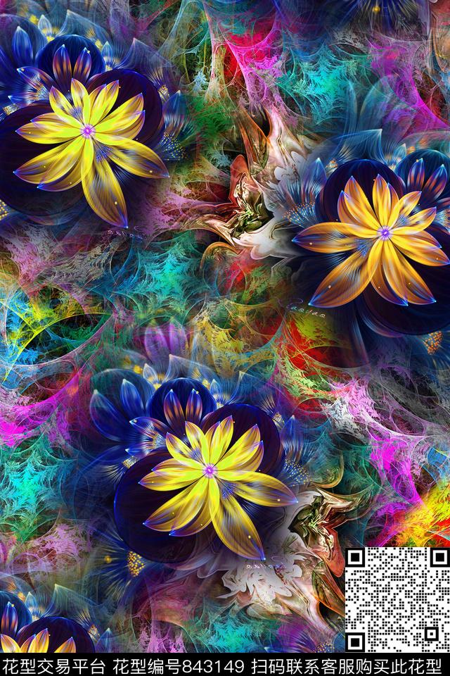 抽象几何分形数码印花华亿平台下载（图片编号: 843149） - 瓦栏（Walan）