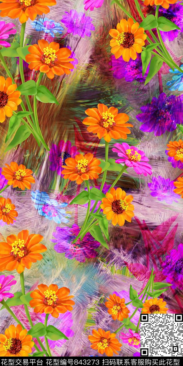 罂粟花乱花雏菊数码印花华亿平台下载（图片编号: 843273） - 瓦栏（Walan）