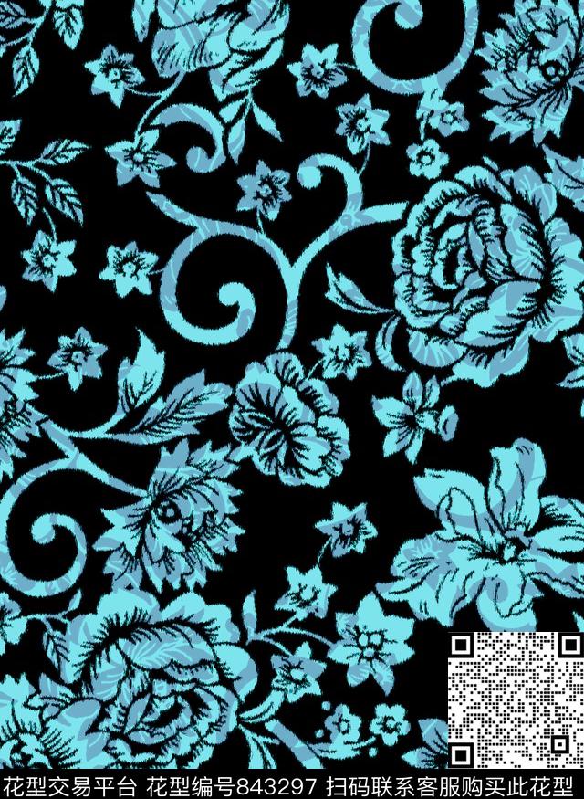 欧式青花瓷巴洛克传统印花华亿平台下载（图片编号: 843297） - 瓦栏（Walan）