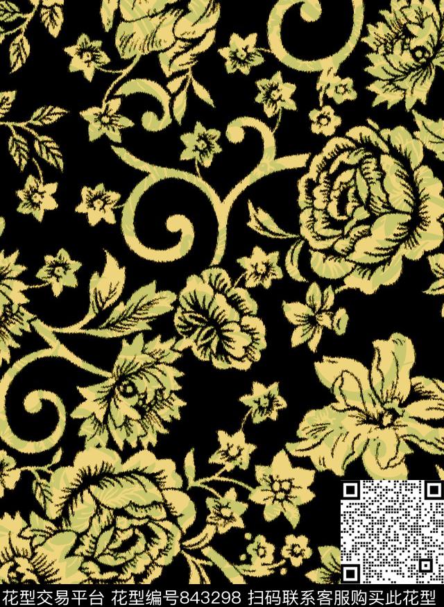 欧式青花瓷巴洛克传统印花华亿平台下载（图片编号: 843298） - 瓦栏（Walan）