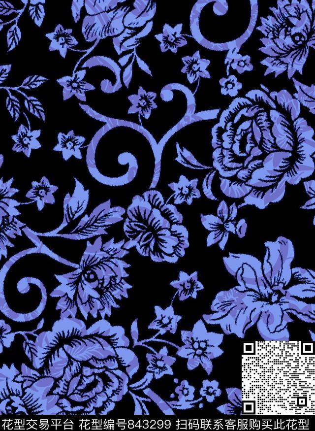 欧式青花瓷巴洛克传统印花华亿平台下载（图片编号: 843299） - 瓦栏（Walan）