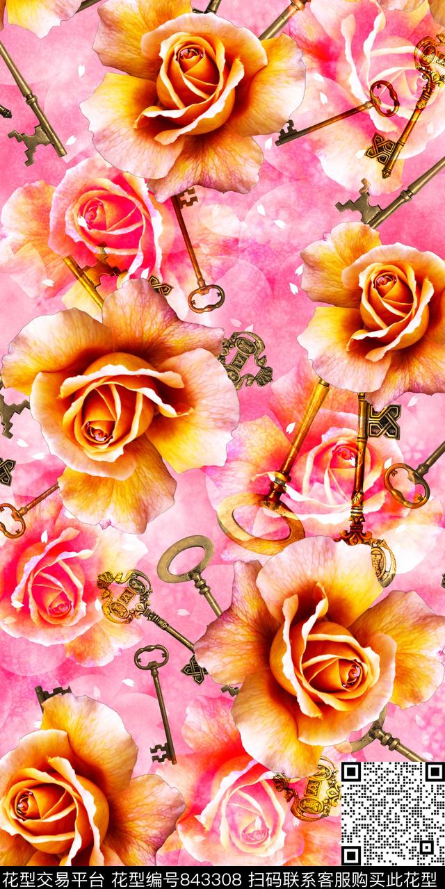 乱花玉兰花大花数码印花华亿平台下载（图片编号: 843308） - 瓦栏（Walan）